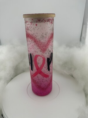 Breast Cancer Awareness Frosted Tall Skinny 20 oz with Rhinestoned(pink) Bamboo Lid - image3